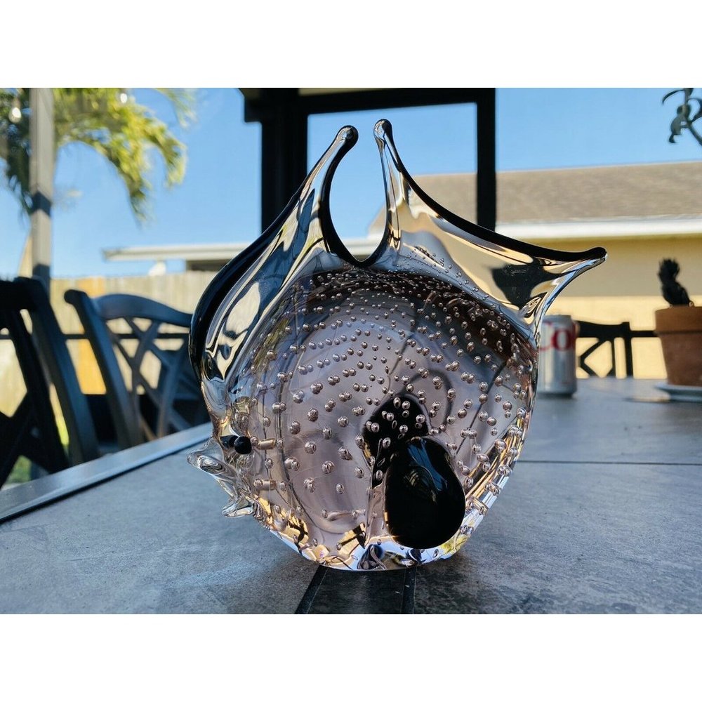 Murano ICET Pink Black Clear Art Glass Fish Figurine Paperweight